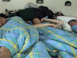 The unusual bunks at Solothurn hostel have three people sleeping right next to each other!